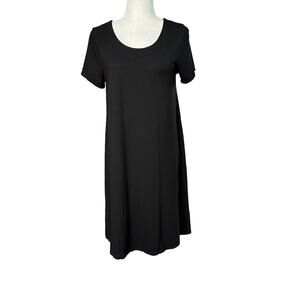 TALBOTS Womens Small Black Jersey Knit Short Sleeve Tie Back T-Shirt Swing Dress